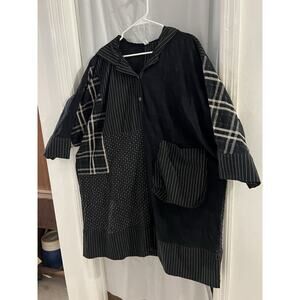 Levi And Fiona Black White Hooded Midi Dress Sz Xl Mixed Print Lagenlook